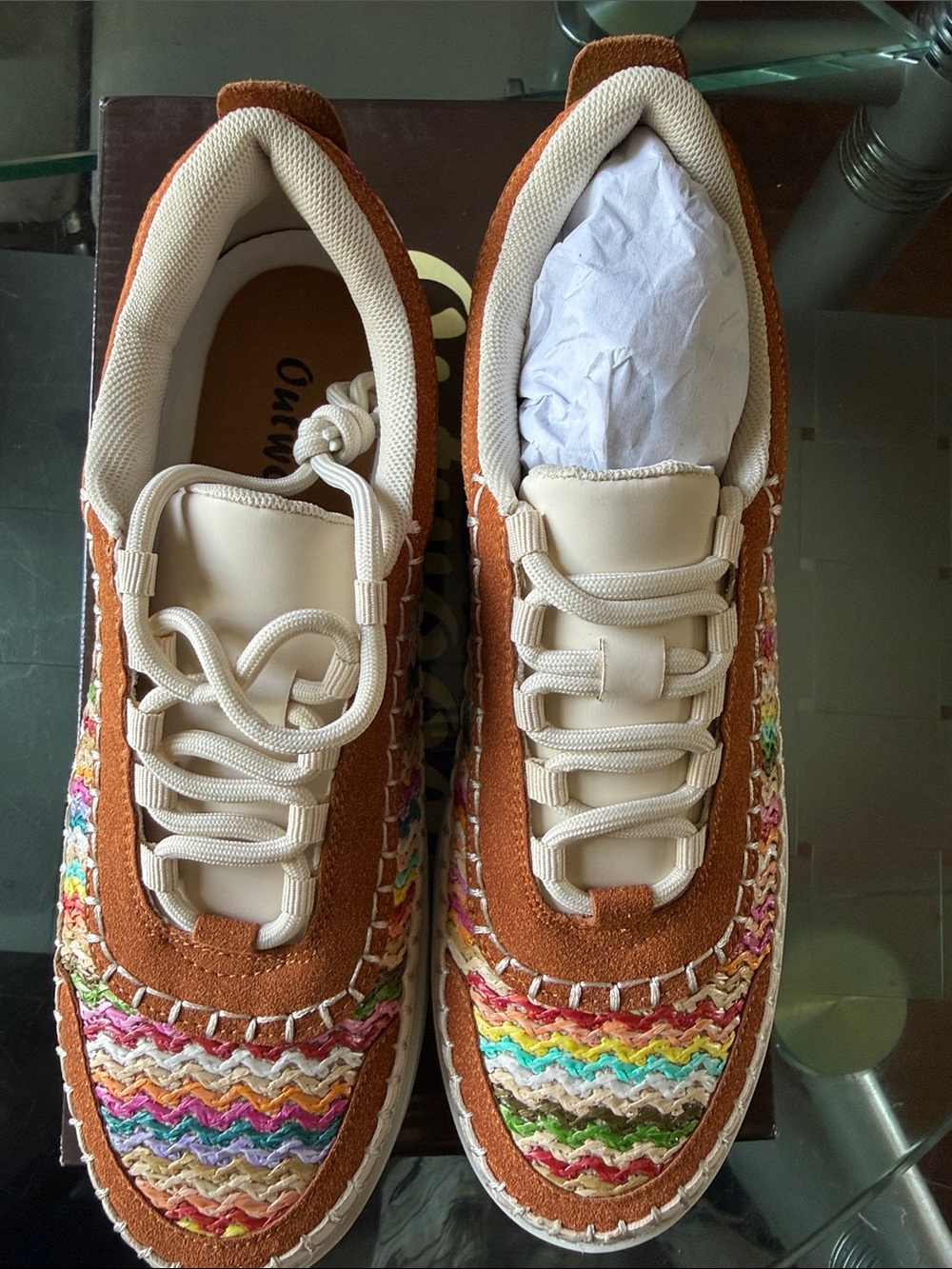 Outwoods Brown Platform Sneakers with Multicolor Woven Accents
